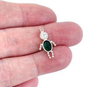 Vintage Sterling Silver 925 Green Cubic Zirconia Boy Charm Pendant